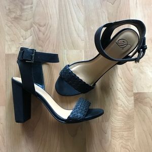 Make an offer! Black open toe ankle strap block